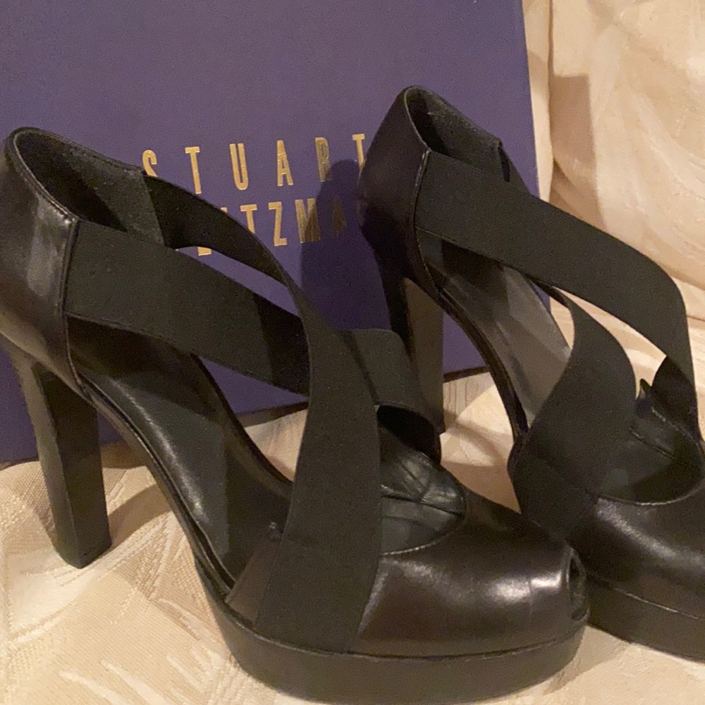 Stuart Weitzman black leather platform shoes